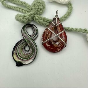 Lot of Two Handcrafted Lampwork Glass Pendants